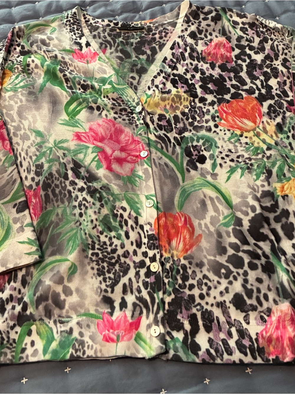 Vintage Floral & Leopard Print Button-Front Women’s  Cardigan - Multicolor.